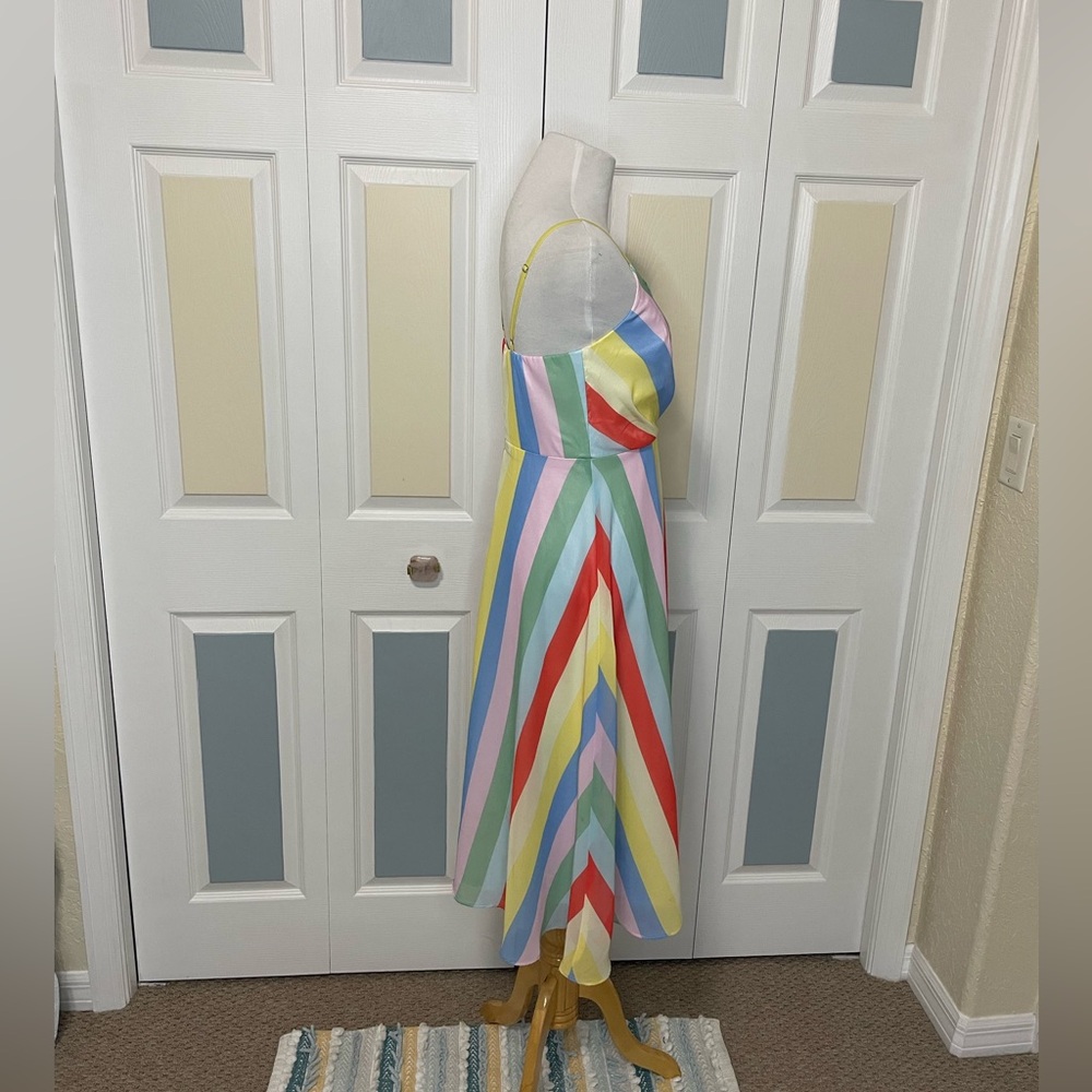 Lulu’s Winning Smile Rainbow Striped Sleeveless Midi Dress Size Small - Picture 4 of 12